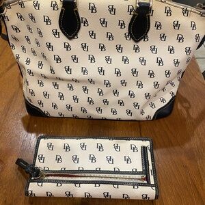 Dooney & Bourke Beige and Black Logo Tote with Wallet